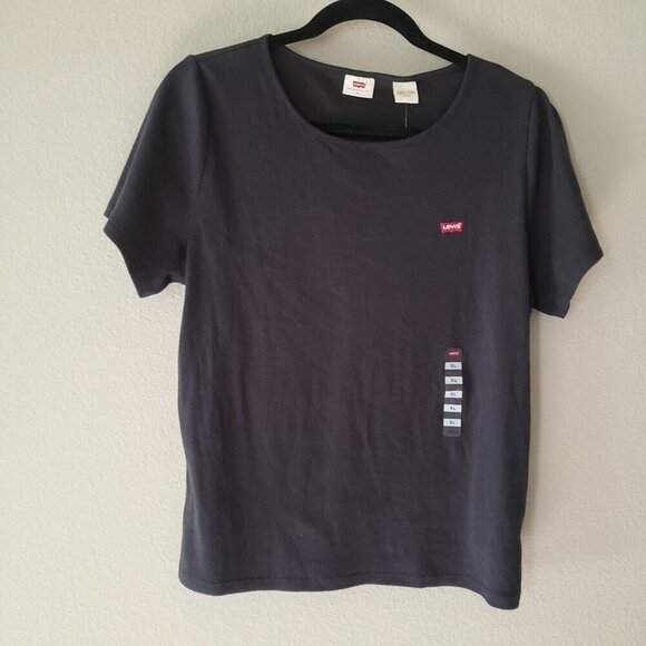 Levi's Tops - Levi's Womens Off Black Short Sleeve Rib 90s Style Baby T-Shirt Size XL Slim Fit